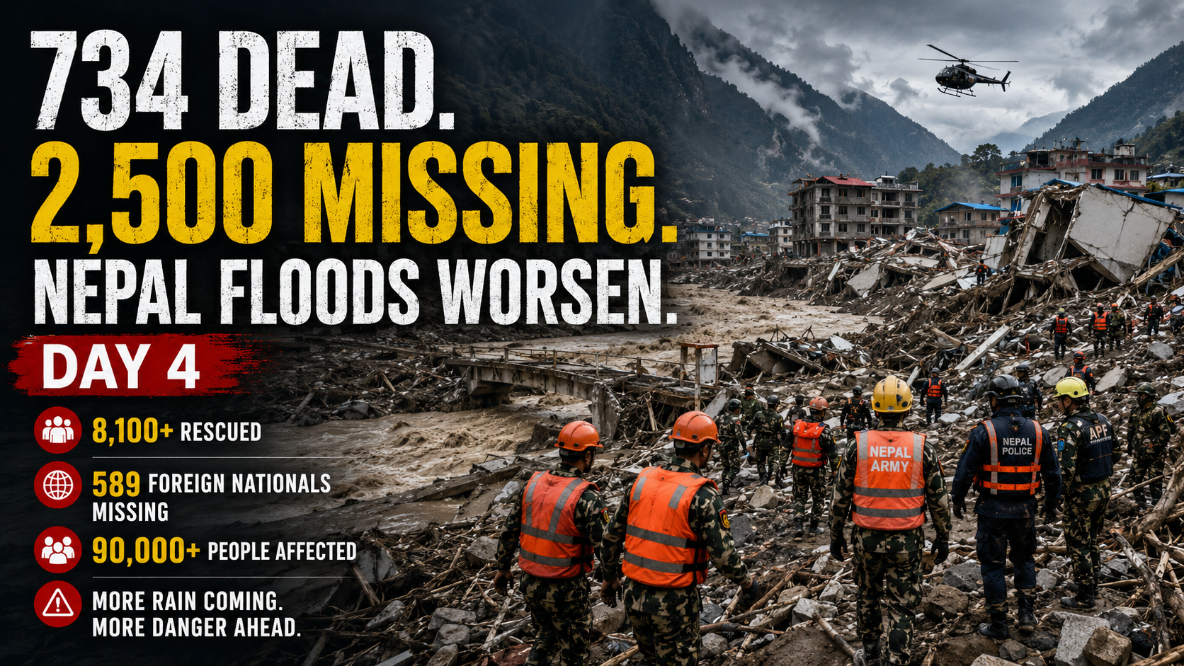 Death toll rises to 734 as Nepal floods enter 4th day